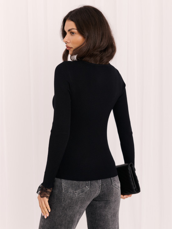 Pulover elegant negru cu dantelă