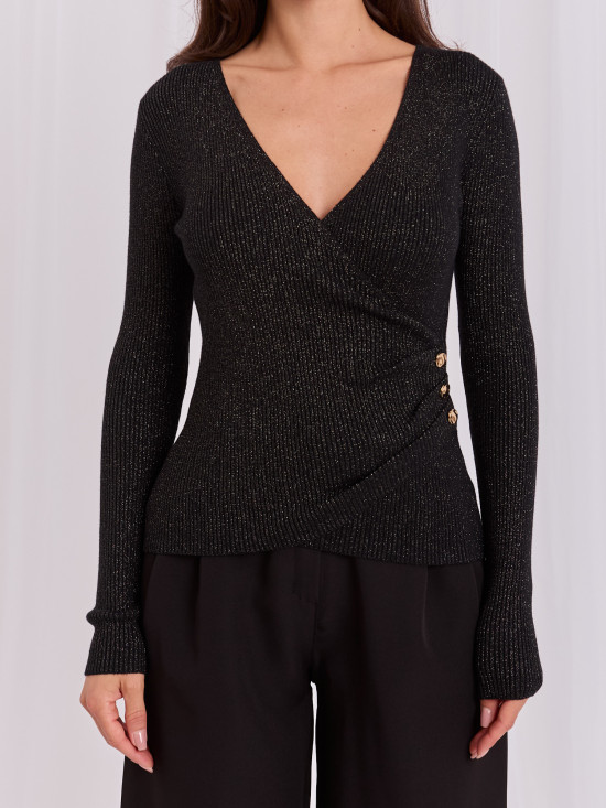 Pulover elegant negru cu decolteu petrecut