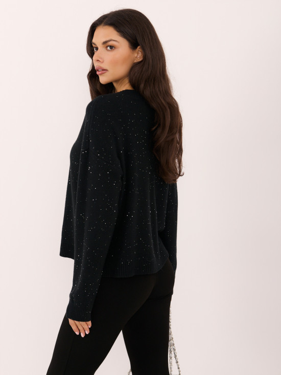 Pulover elegant negru cu paiete și nasturi