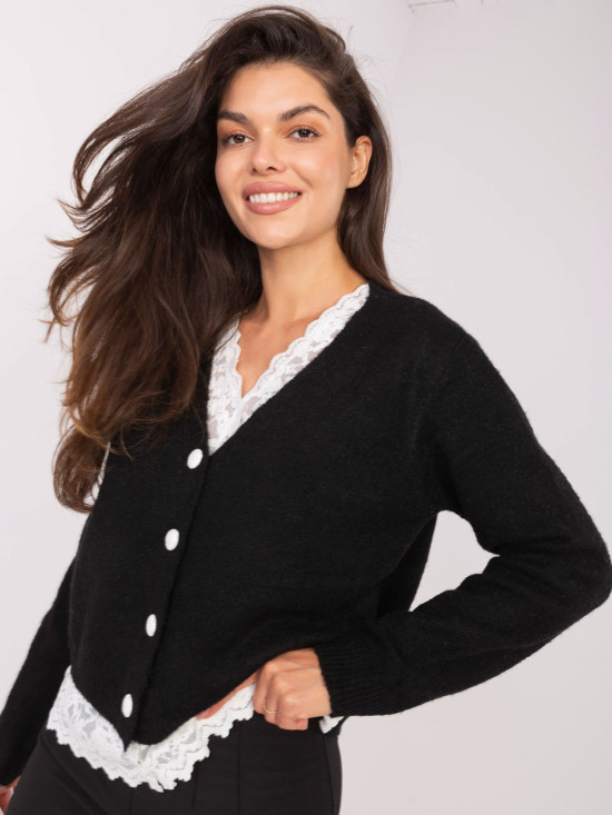 Pulover elegant negru cu dantelă