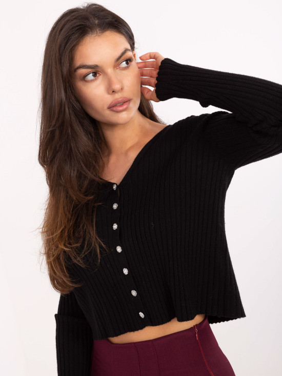 Pulover elegant negru cu decolteu în V