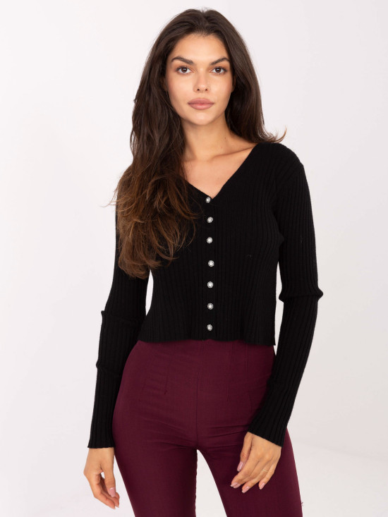 Pulover elegant negru cu decolteu în V