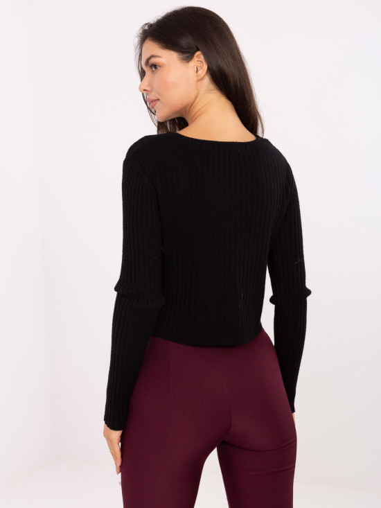 Pulover elegant negru cu decolteu în V