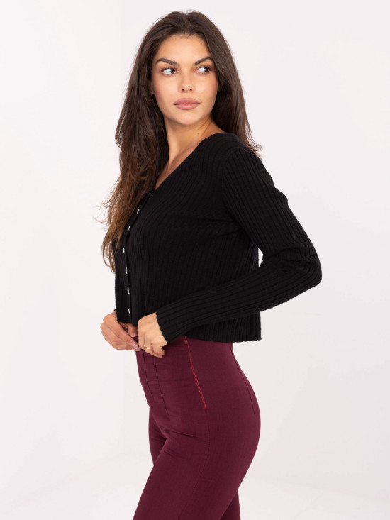 Pulover elegant negru cu decolteu în V