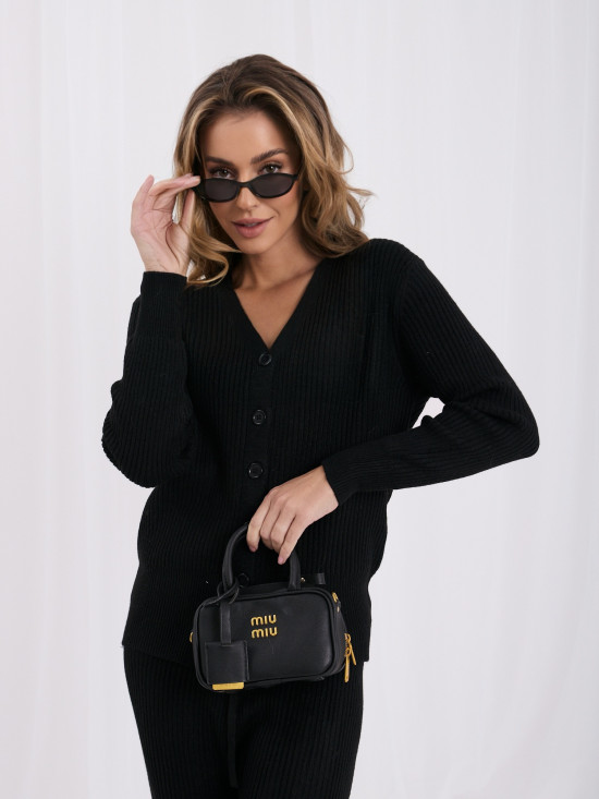 Set negru cu cardigan și pantaloni largi