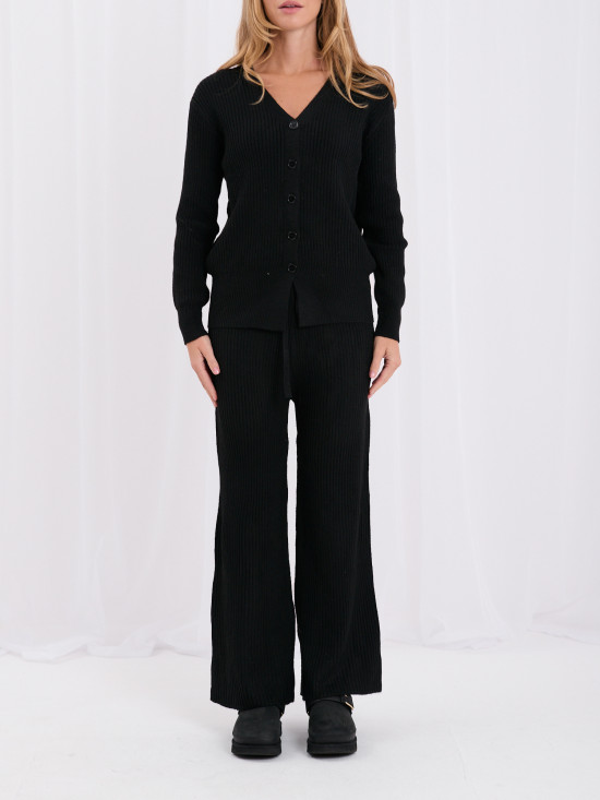 Set negru cu cardigan și pantaloni largi