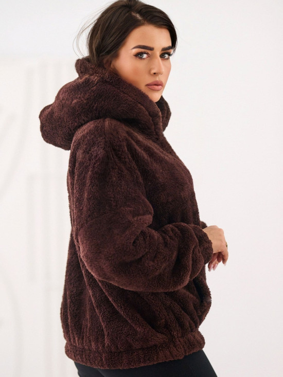 Hanorac maro închis cu glugă și buzunar