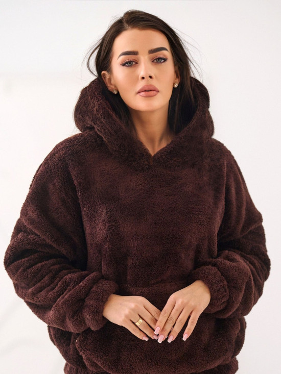 Hanorac maro închis cu glugă și buzunar