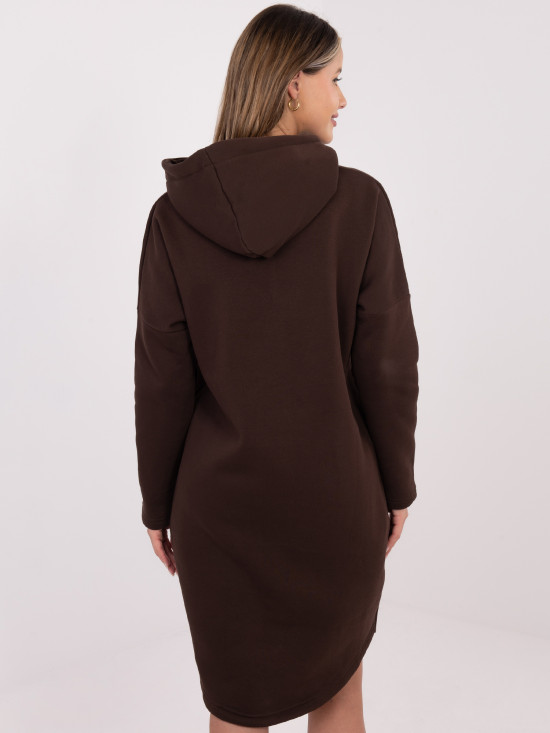 Hanorac lung maro cu glugă și fermoar