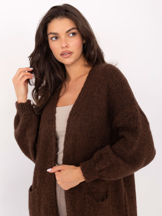 Cardigan lung maro cu buzunare