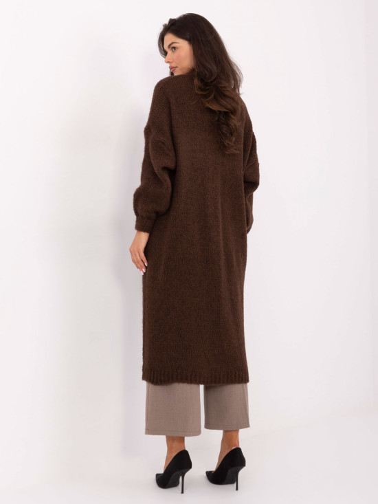 Cardigan lung maro cu buzunare
