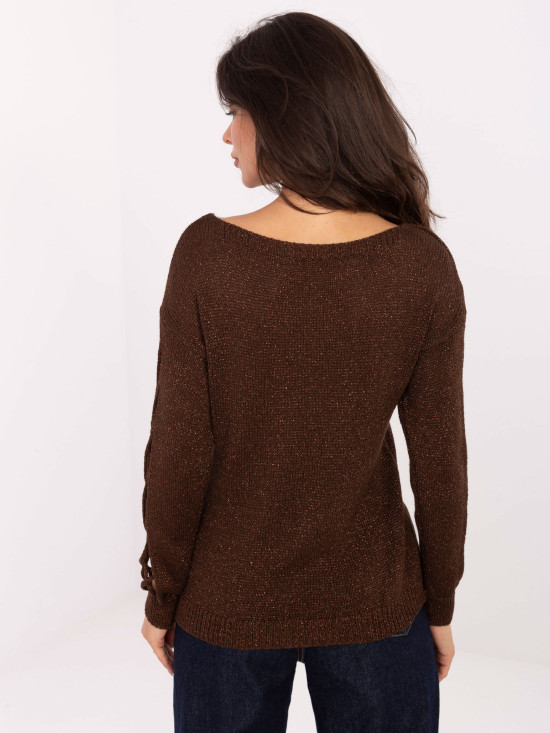 Pulover elegant maro cu decolteu rotund