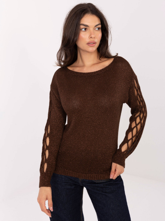 Pulover elegant maro cu decolteu rotund