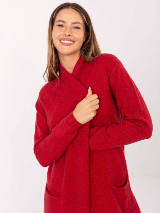 Cardigan roșu cu buzunare
