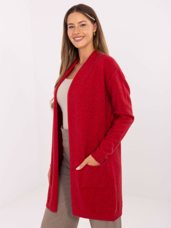 Cardigan roșu cu buzunare