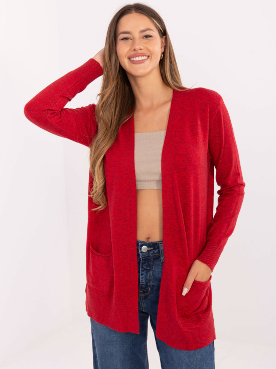 Cardigan roșu cu buzunare