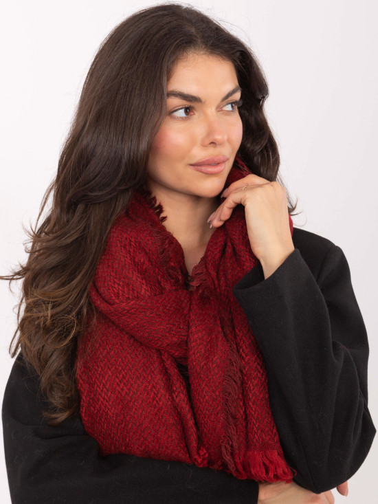 Eșarfă roșie cu model herringbone și franjuri