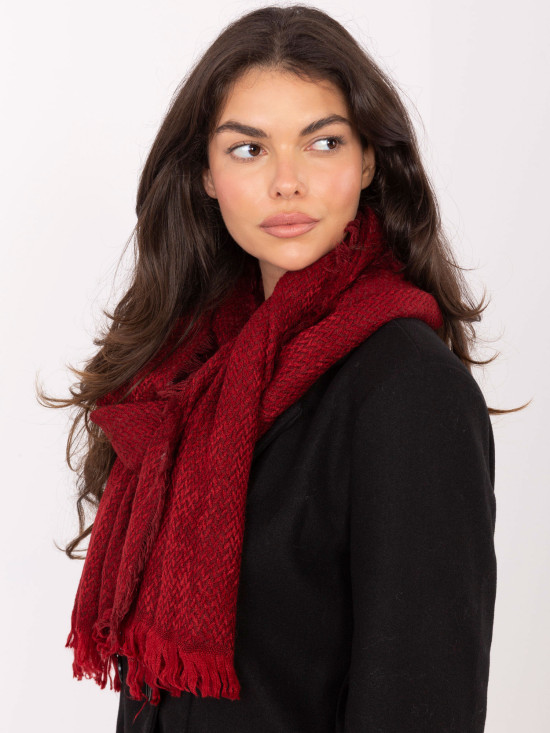 Eșarfă roșie cu model herringbone și franjuri