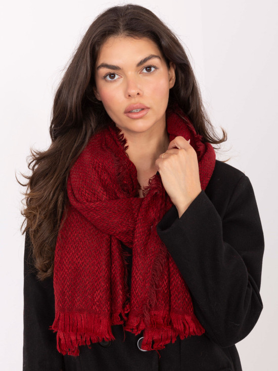 Eșarfă roșie cu model herringbone și franjuri