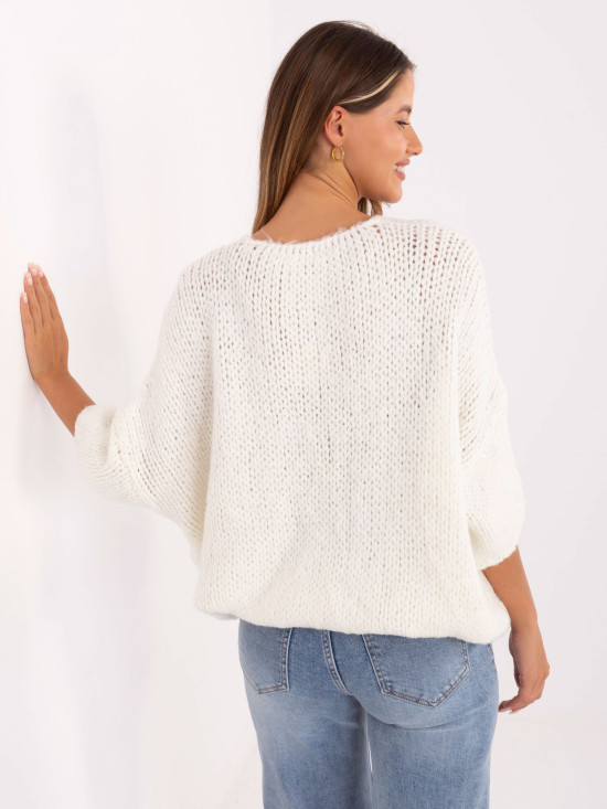 Pulover elegant ecru cu mâneci 3/4