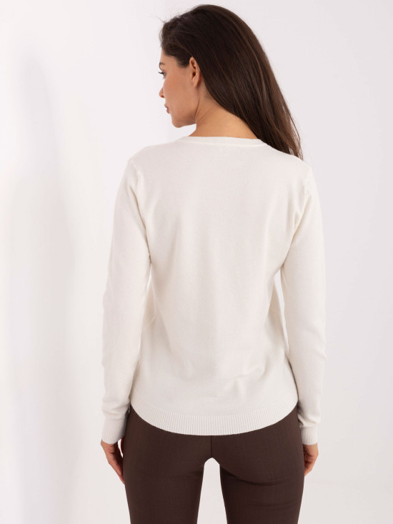 Pulover elegant ecru cu decolteu în V