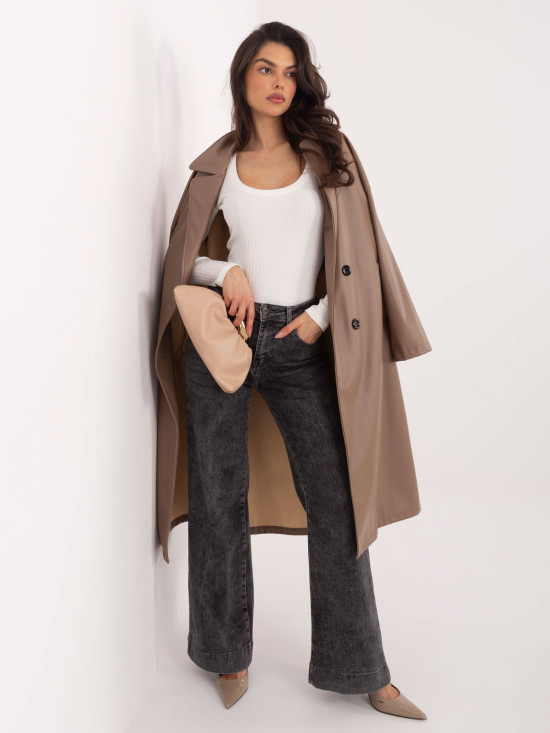 Body din bumbac ribat cu mâneci lungi, culoare ecru