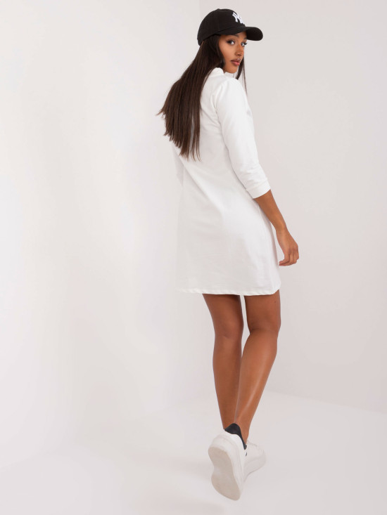 Rochie mini albă din bumbac cu mâneci 3/4