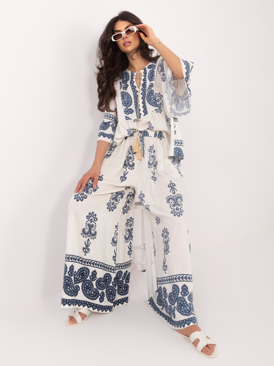 Set damă cu imprimeu și șnur ecru