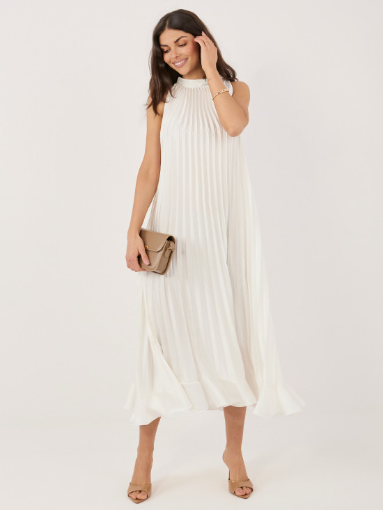 Rochie midi elegantă cu volan și cordon, ecru