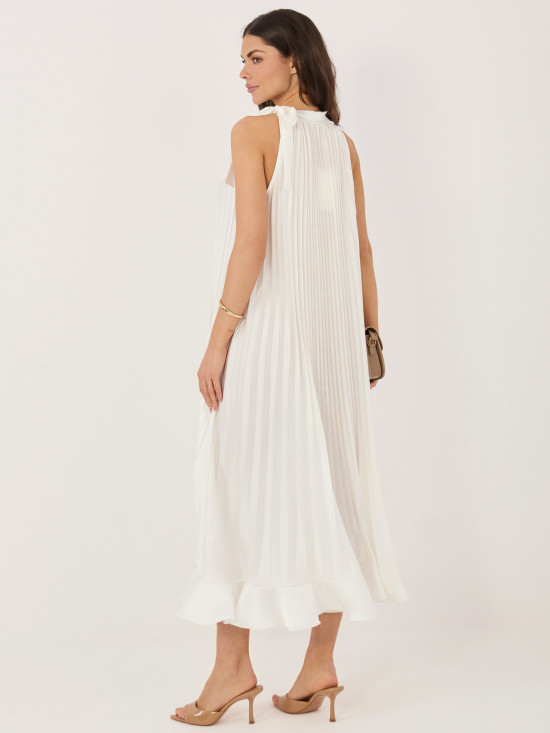 Rochie midi elegantă cu volan și cordon, ecru