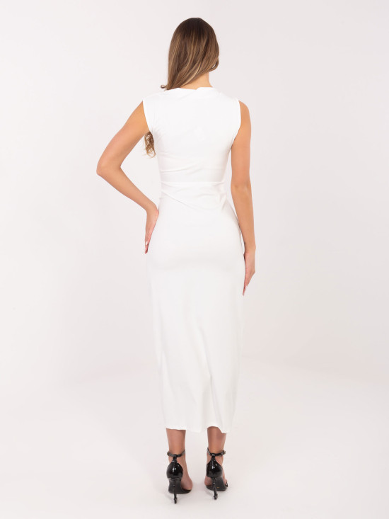 Rochie midi elegantă cu decolteu tip cascadă, ecru