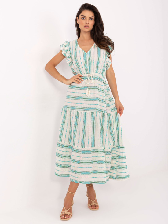 Rochie alb-verde evazată