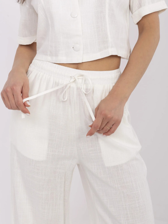 Pantaloni albi largi din in și vâscoză