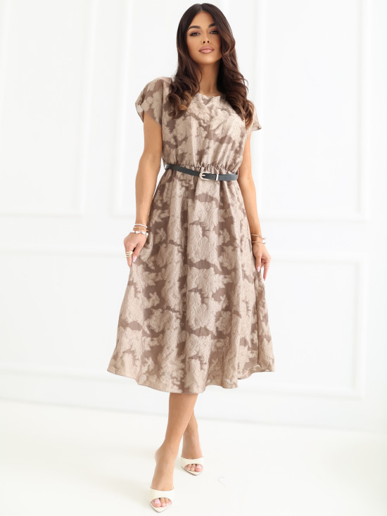 Rochie midi elegantă bej cu curea