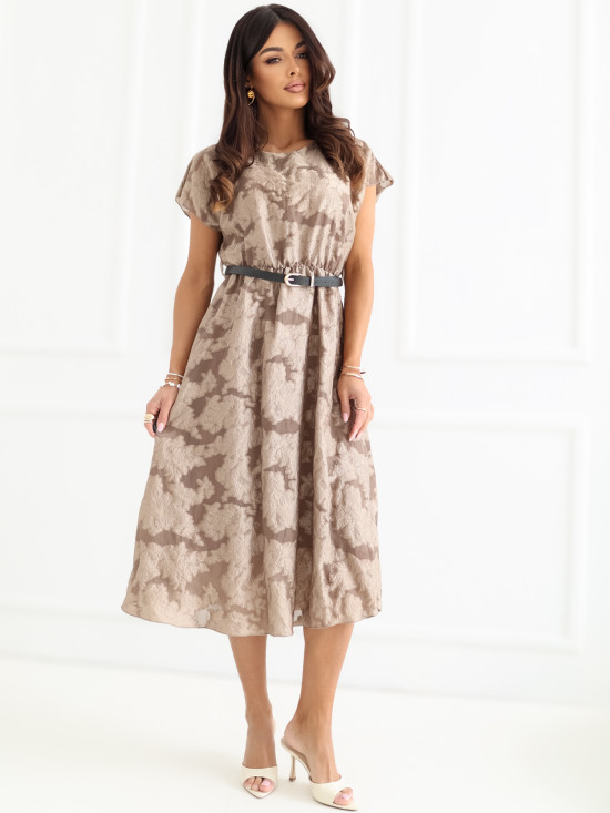 Rochie midi elegantă bej cu curea