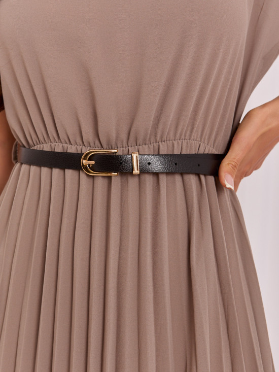 Rochie midi bej plisată cu curea