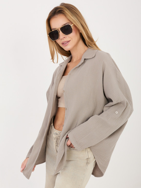 Cămașă bej din bumbac cu guler clasic