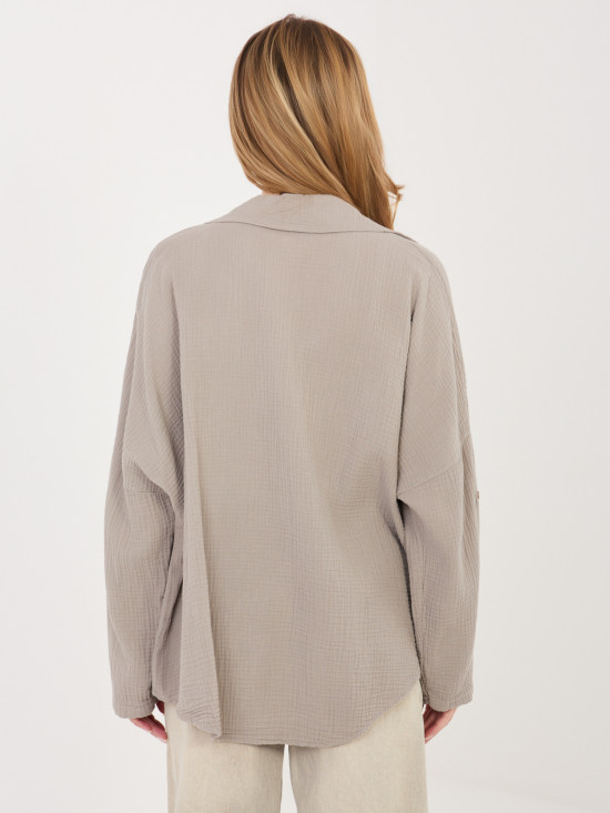 Cămașă bej din bumbac cu guler clasic