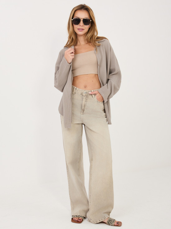 Cămașă bej din bumbac cu guler clasic