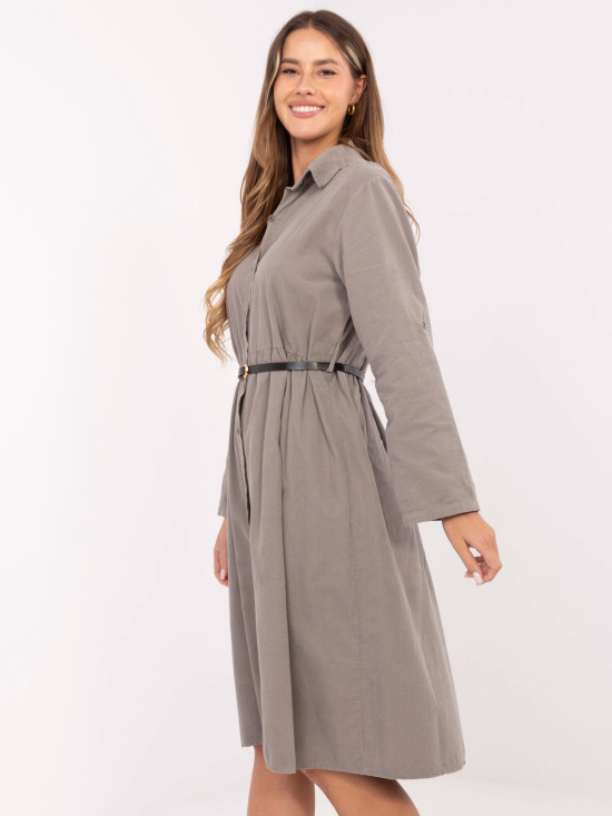 Rochie cămașă midi bej cu curea