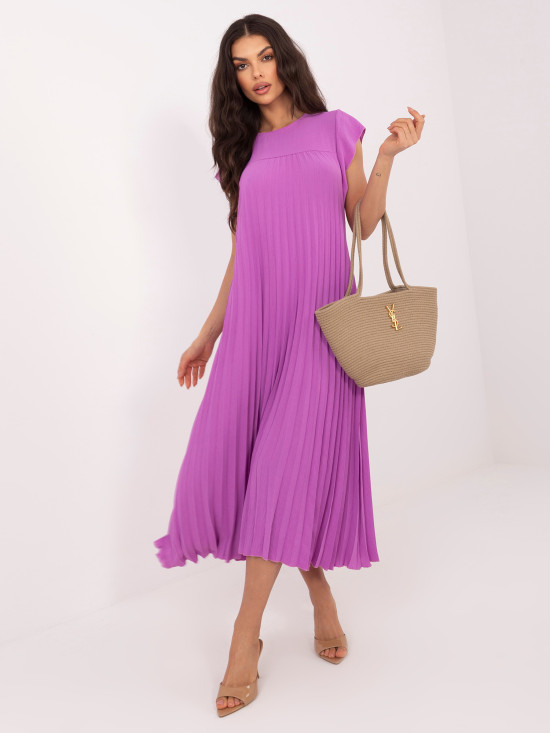 Rochie midi mov de cocktail cu buzunare