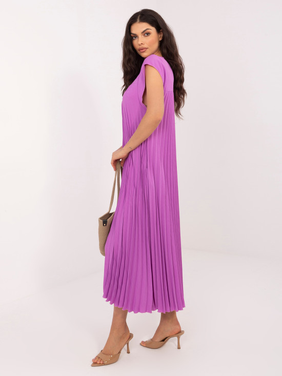 Rochie midi mov de cocktail cu buzunare