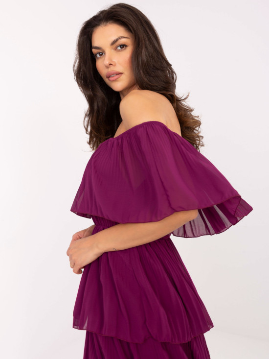 Rochie violetă evazată cu volan