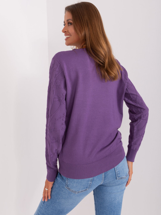 Pulover clasic violet cu decolteu rotund