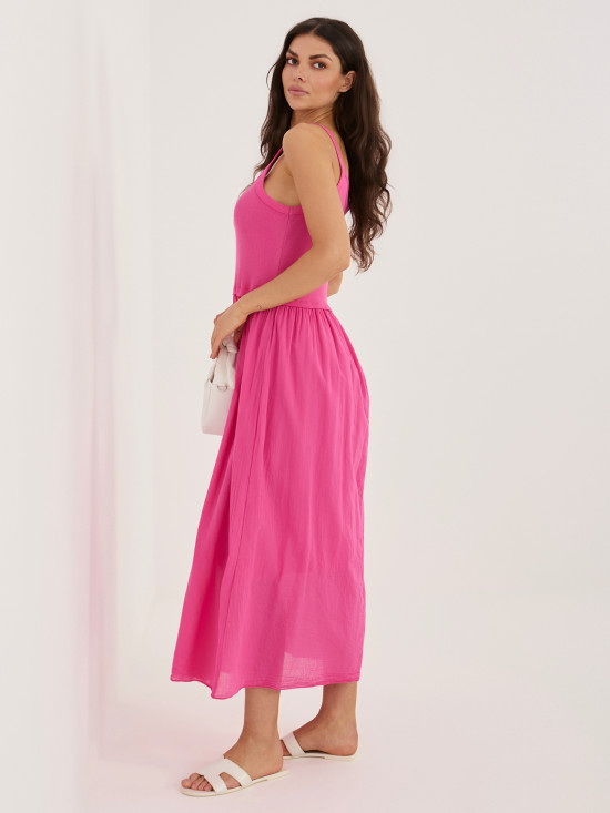 Rochie maxi evazată cu bretele, roz