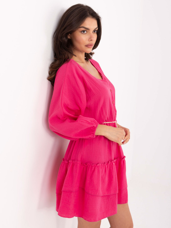 Rochie rozklasată roz cu mâneci lungi