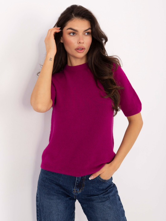 Pulover tricotat fucsia cu mânecă scurtă