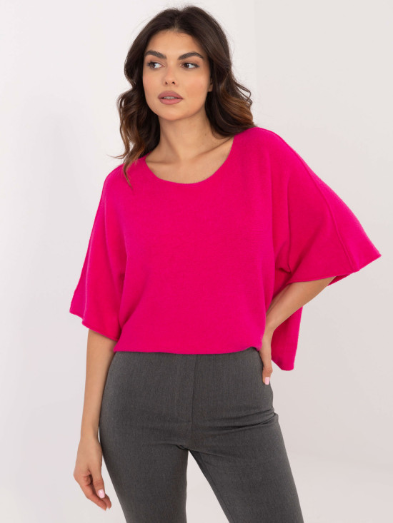 Pulover elegant fucsia cu mâneci 3/4