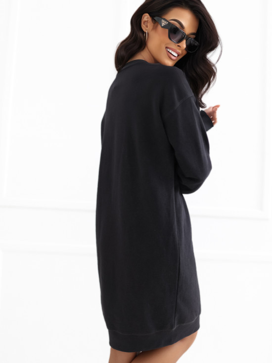Rochie oversize grafit cu mâneci lungi