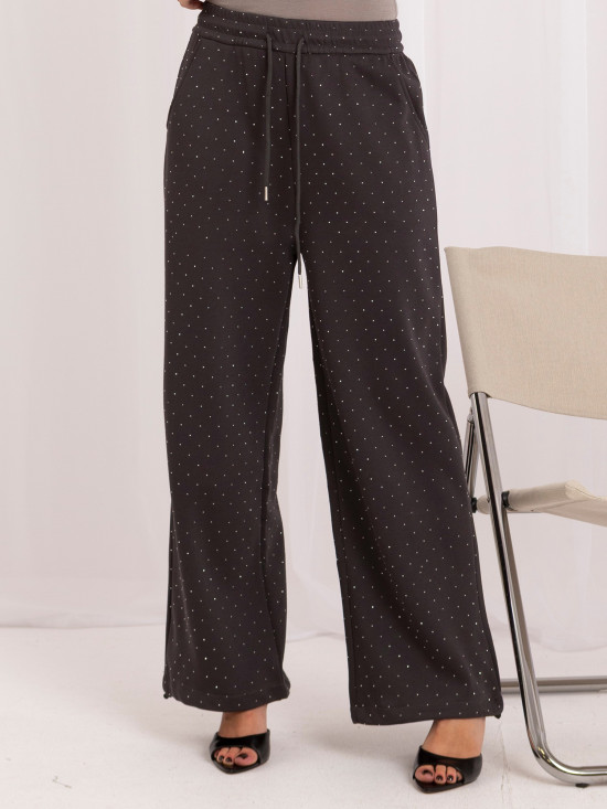 Pantaloni de trening largi grafit cu aplicație
